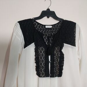 TASHA POLIZZI  White and Black Ruffled Long Sleeve Blouse 100%Rayon